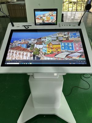 Smart double screen AIO meeting podium 32" windows interactive PCAP plus 10" lcd display  monitor lectern